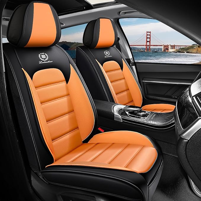2 Seat Covers Fit for Acura ILX 2013-2022, Waterproof Premium Leather Automotive Accessories Seat Protectors Seat Cushions Wear-Resistant Car Seat Covers（Black&Orange,Front Only）
