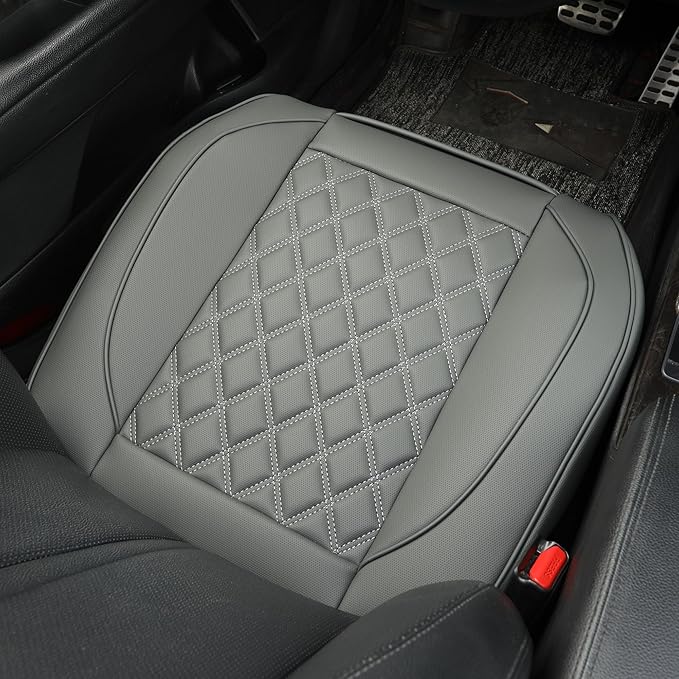 1 Pack Leather Front Car Seat Covers,Bottom Seat Covers for Cars,Driver Car Seat Cushion Cover,Luxury Seat Protectors,Waterproof,Full Wrap,for Most Vehicles,Sedan,Truck,SUV(Grey)