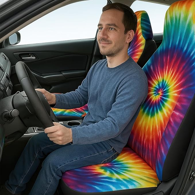 5 Pcs Premium Colorful Circle Car Seat Cover, Breathable & Washable Car Seat Covers Full Sets, Fashionable Printed Seat Covers for Cars Interior, Universal Fit for Most Cars, Sedan, Truck, SUV