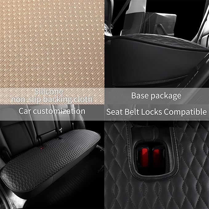 SanQing 2PCS Car Seat Cover Luxury Napa Leather Rear Seat Covers for Tesla Model 3 Car Seat Bottom,Heavy Duty Seat Cushion Protector Without Backrest (Leather Black Rear, Model 3)