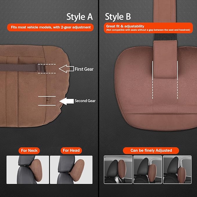 2pcs Car Neck Pillow for headrests,Support Drive Seats Head Cushion Pillows,Microfiber Velvet,Plant-Based Polyester,Thickness & Height Adjustable,11.8x7.5,Inner Liner fillable(Orange Brown)