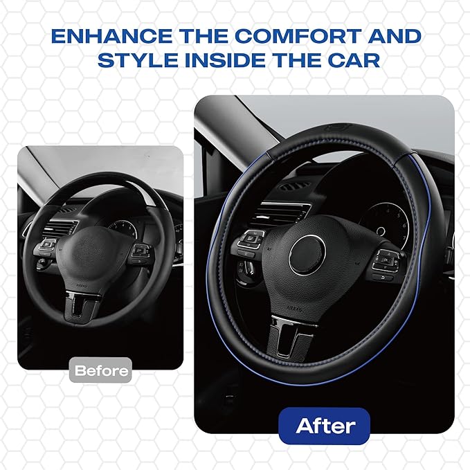 Skechers Memory Foam Steering Wheel Cover,Piping Microfiber Leather Steering Wheel Cover Sporty Universal Fit 14" 1/2-15" Car Wheel Protector for Men Women Fit Suvs,Vans,Sedans,Car,Trucks,Blue
