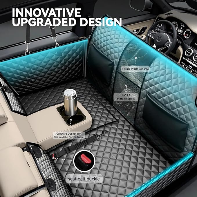 High Barrier Dog Car Seat Cover,Waterproof Back Seat Extender for Dogs,Car Seat Protector,Hard Bottom Holds 500 lbs,600D Nonslip Dog Hammock,Pet Bed for Cars,SUVs, Small Trucks