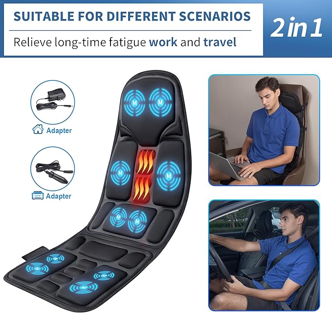 Sotion Seat Massager, Vibrating Back Massager for Chair Massage Cushion, 10 Vibrations to Relieve Stress and Fatigue for Back, Shoulder and Thighs