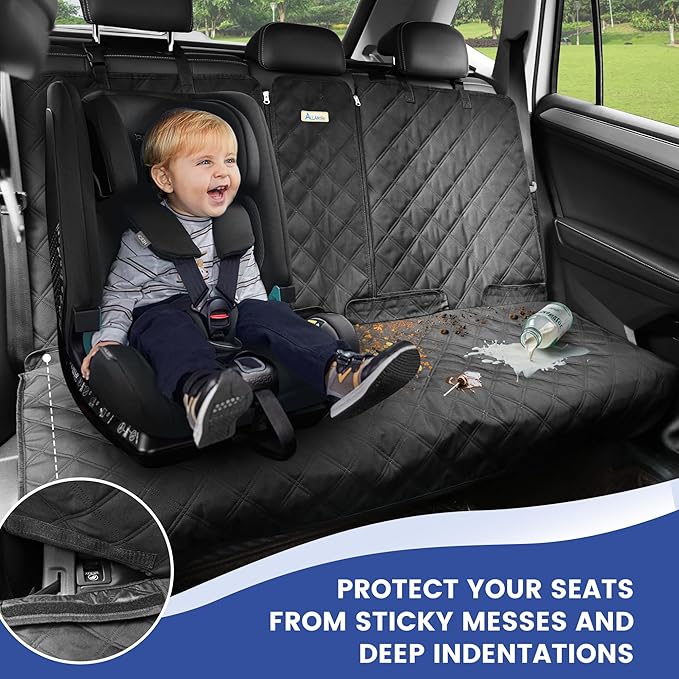 Back Seat Cover - 900D Oxford Waterproof Car Seat Protector, Fits Cars/SUVs/Trucks, Split Bench, Non-Slip, Dog/Kid Proof, Easy Clean(Black)