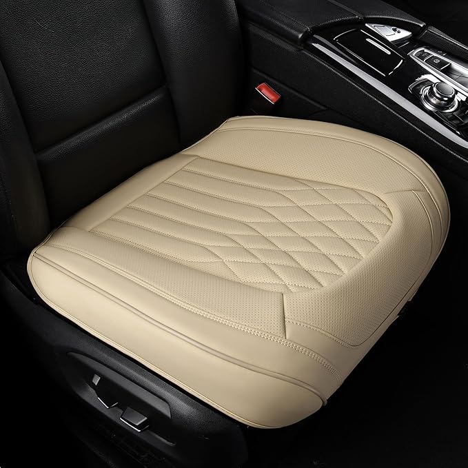 2 Pack Front Car Seat Bottom Covers, Universal Auto Seat Cushions, Nappa Leather Full Wrapping Edge Compatible with Most of Vehicles - SUVs/Sedans/Pickup Trucks, Beige