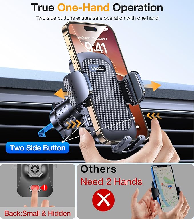 Romuto Car Phone Holder Mount【Super Suction】 Cell Phone Mount Phone Holders for Your Car Accessories for Women Men Dashboard/Windshield/Vent/Wall Shower Mounts Truck Stand for iPhone Samsung