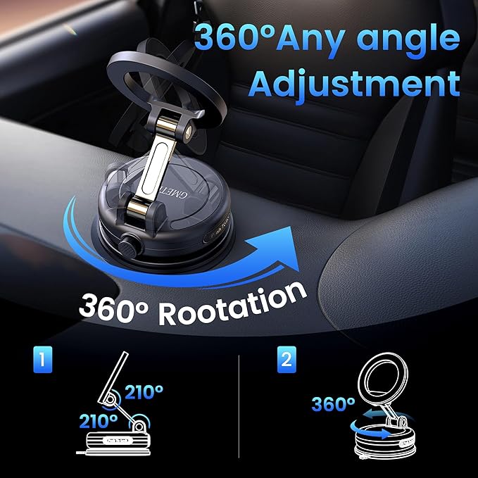 Car Phone Holder for Magsafe—360° Rotation and Dual-axis Adjustment Phone Mount, Up to 78LBS Suction, Compatible with Magsafe Case, for iPhone 17, 16, 15, 14, 13, and 12 Series.