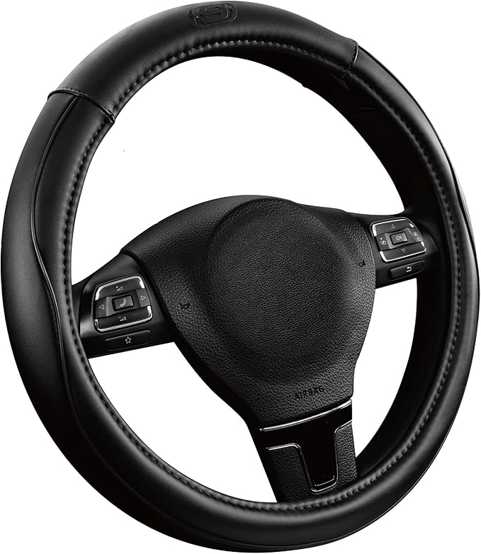 Skechers Memory Foam Steering Wheel Cover,Piping Microfiber Leather Steering Wheel Cover Sporty Universal Fit 14" 1/2-15" Car Wheel Protector for Men Women Fit Suvs,Vans,Sedans,Car,Trucks,Black