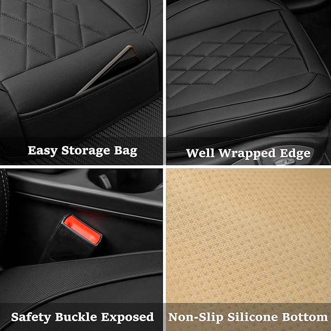 JOJOBAY Leather Car Seat Cover,Bottom Seat Covers for Cars,Front Seat Protector,Fit for 95% of Vehicles - Padded,Anti-Slip,Premium Leather(1 PC,Black)