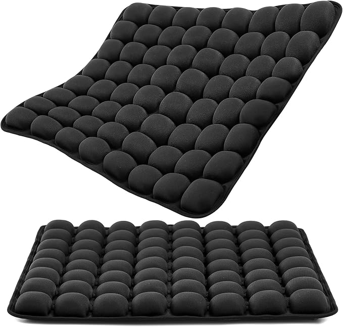 2 Pcs Travel Cushion for Airplane Seat, Inflatable Airplane Seat Cushion for Long Flights 64 Bubbles Portable 3D Air with Storage Bag Pressure Relief Ergonomic for Office, Car, Stadium