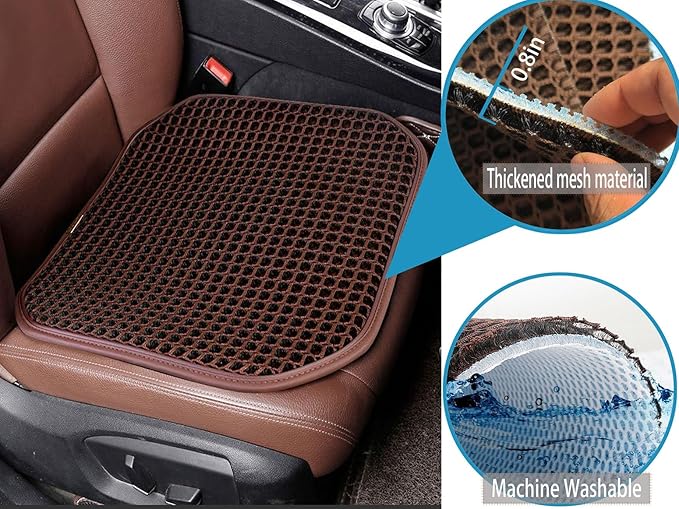 New Summer Vented Cooling Air Mesh Seat Cushion Pad For Car,Universal Ventilated Breathable Seat Cover Fits Car SUV Truck Van Pickup Of Driving Seat For Men Women (Brown-1PcsSeatPad+1PcsBackCushion)