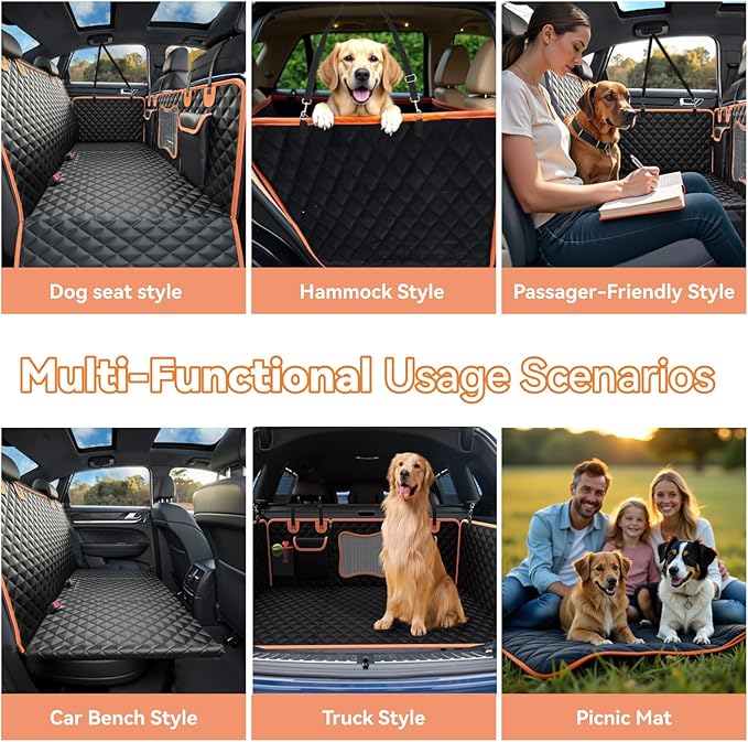 Back Seat Extender for Dogs,Dog Car Seat Cover for Back Seat with Hard Bottom Holds 500 lbs,Car Seat Protector,Waterproof Extender for Dogs,Dog Hammock,600D Nonslip,Pet Bed for Cars,SUVs, Small Trucks