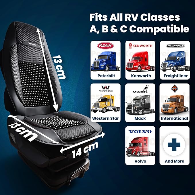Semi Truck Beaded Seat Covers, Cooling Car Seat Cushion for Back Support, Anti-Sweat Seat Covers for Trucks, Universal Fit for Volvo, Kenworth, Freightliner, Improved Comfort & Durability (2)