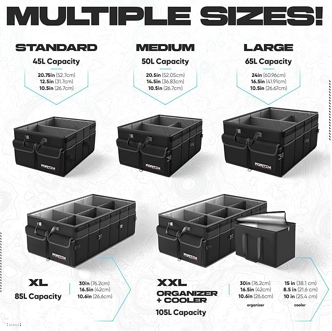 FORTEM Trunk Organizer For SUV Car Trunk Organizer, Foldable Storage, Car Accessories for Women Men, Collapsible Bag, Perfect Christmas Gifts, 600D Oxford, Non Slip Bottom, Straps, Soft Cover (50L)