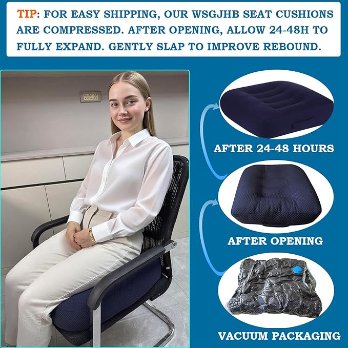 WSGJHB Large Seat Cushion, Extra Thick Booster Seat Cushions for Office Chairs Long Sitting Office Workers, Car Drivers, Relieves Back Pain, Breathable, Anti-Slip, 20x20x6 inchs, Black
