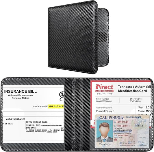 CoBak Car Registration and Insurance Holder - Small and Lightweight Vehicle Glove Box Car Organizer, Auto Truck Comparment Accessories Case for Essential Document, Driver Licens (Carbon Fiber Black)