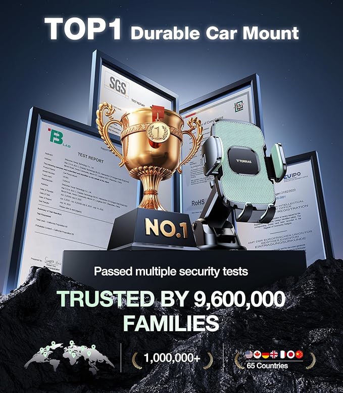 TORRAS 2026【Strongest Suction & Ultra-Durable】 Phone Holders for Your Car,【Patent & Safety Certs】 Car Phone Holder Mount Truck Stand for Dashboard Windshield Vent for iPhone 17 16 15 14 13, Sage