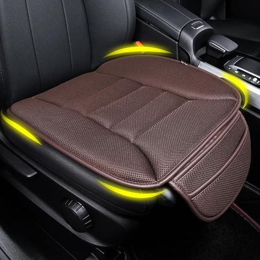 Premium Car Seat Cushion, Driver Cushion with Comfort Memory Foam & Non-Slip Rubber Bottom, Car Seat Pad Works with 95% of Vehicles and Office Chair or Home - 4D Brown
