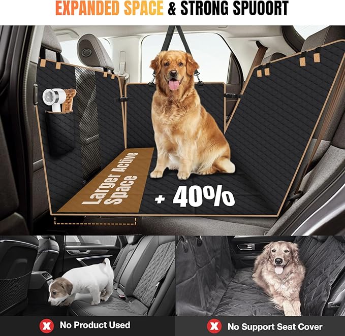 Dog Car Seat Cover for Back Seat, Hard Bottom Holds 420lbs Dog Hammock for Cars SUVs Trucks, Easy to Clean, Waterproof Scratch-Proof Nonslip Backseat Extender for Dogs