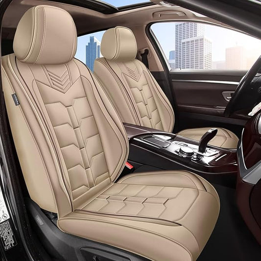 2PCS Front Car Seat Covers Fit for Lincoln MKS 2009-2016 Faux Leather Seat Cover Waterproof Seat Cushion Protector (Beige)