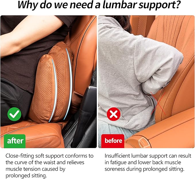 Car Lumbar Support Pillow, Lower Back Support for Driving Seat Suede Lumbar Pillow for Office Chair, Lumbar Pillow for Lower Back Pain Relief and Improve Posture (Orange)