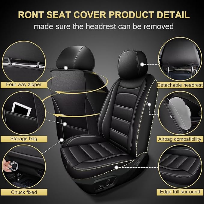 Car Seat Covers 2 Front Seat Fit for Hyundai Accent 2017-2025 2026: Auto Interior Accessories, Waterproof Faux Leather Vehical Car Seat Cushion Covers(Black)