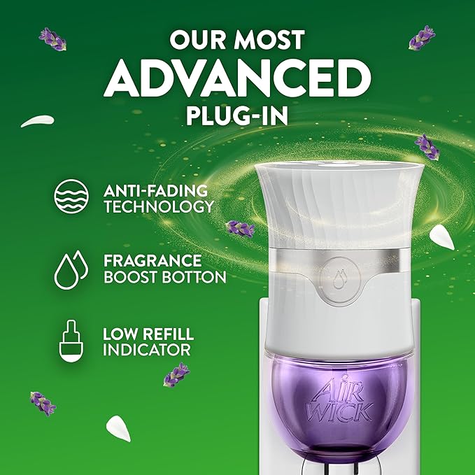 Air Wick Plug in Scented Oil Starter Kit, 2 Warmers + 6 Refills, Lavender & Chamomile, Eco Friendly, Essential Oils, Air Freshener