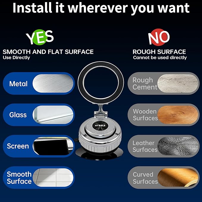 2026 Upgraded 360° Adjustable Vacuum Magnetic Car Phone Holder for Mag Safe [90+LBS Suction & 2800gf Magnetic] Suction Cup Car Phone Mount for i Phone 17 Pro Max 16 15 14 13 12