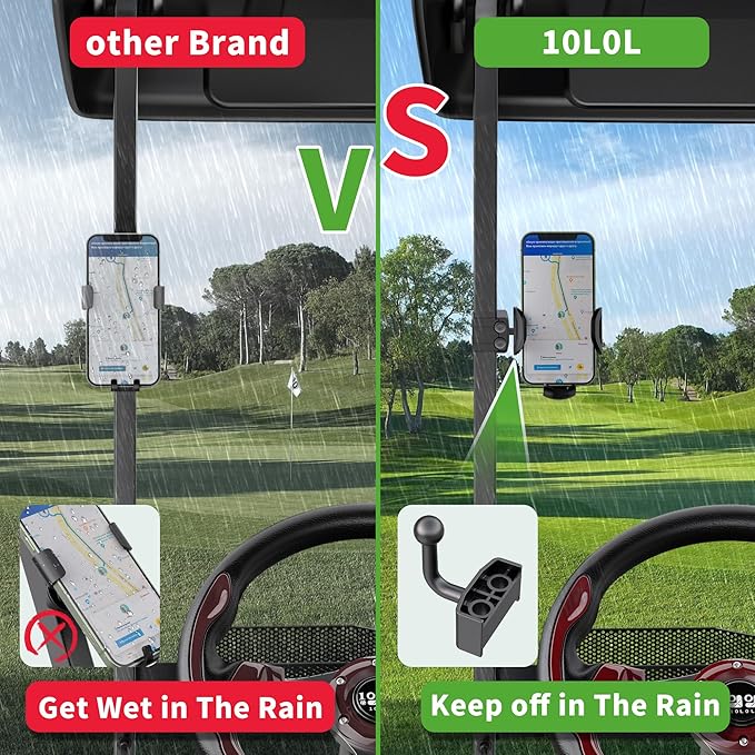 10L0L Golf Cart Phone Holder iPhone Caddy Mount Fits Yamaha EZGO TXT RXV Club Car w/ 0.75"-1.25" Square Tube Stand Bracket