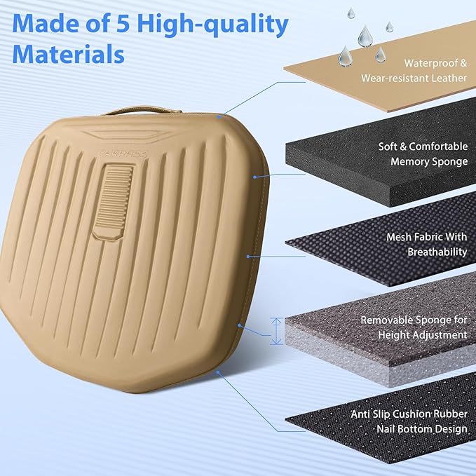 CAR PASS Premium Leather Car Seat Cushion, Comfort Memory Foam Driver Seat Cushion for Long Driving, Waterproof Non-Slip Seat Cushions for Cars, Truck, SUV, Office Chairs, Stadium, Beige