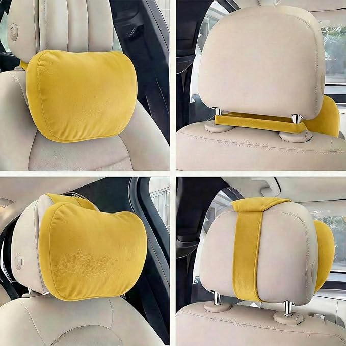 2PCS Car Pillow for Car Neck Pillow for Driving Seat Lumbar Support Soft Cushion with Extra Filling Accessories Back Support for Travel Nap and Trips Sleeping (Golden, Head and Lumbar)