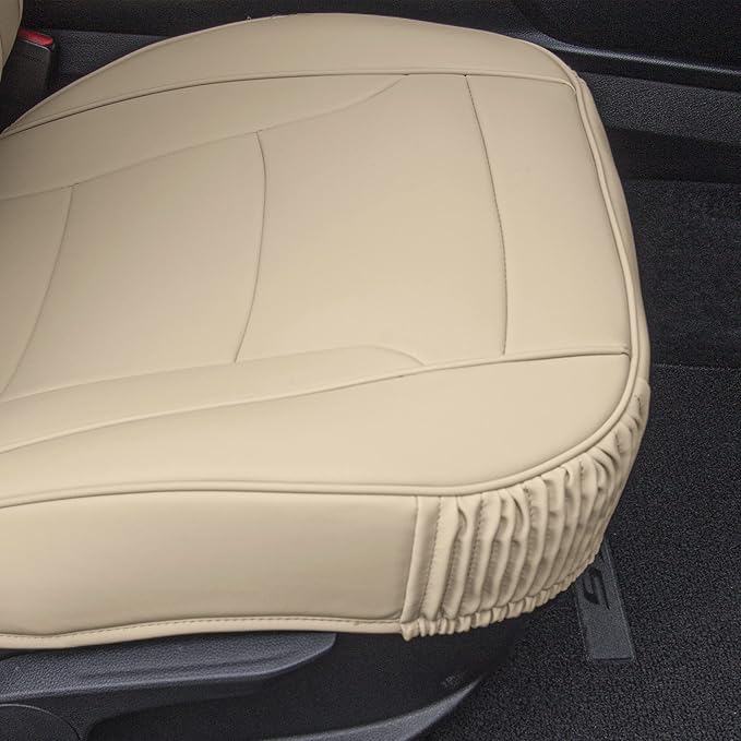FH Group Front Set Faux Leather Car Seat Cover Cushion - 2 Pack Seat Covers for Cars Trucks, SUV, Waterproof, Universal Fit Seat protector, Solid Beige