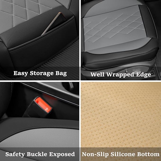 JOJOBAY Leather Car Seat Cover,Bottom Seat Covers for Cars,Front Seat Protector,Fit for 95% of Vehicles - Padded,Anti-Slip,Premium Leather(1 PC,Grey Two Tone)