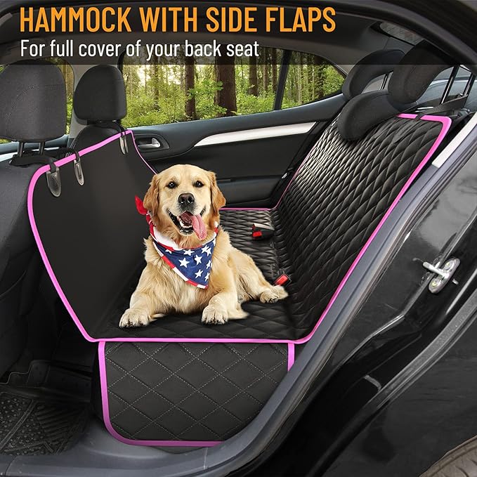 Active Pets Pink XL Dog Car Hammock Back Seat Cover, Waterproof Backseat Cover Protector for Truck Bench Rear of Sedans or SUVs, Essential Pet Supplies Vacuum or Wipe Clean, Machine Washable