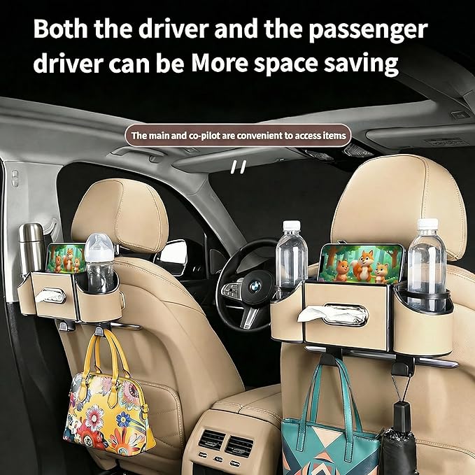 4-in-1 car organizer back seat, Multi-Pocket backseat car cup holder, Universal back seat cup holders for cars, car organization, for Travel & Daily Use (METER)