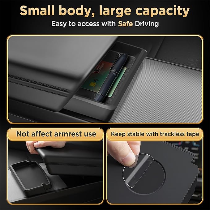 for Tesla Model Y Juniper(2025-2026) & Model 3 Highland(2024-2026) Center Console Organizer [Slide Smoothly & Carbon Fiber] Sunglasses Cup Holder for Tesla Model 3 Model Y Accessories Black