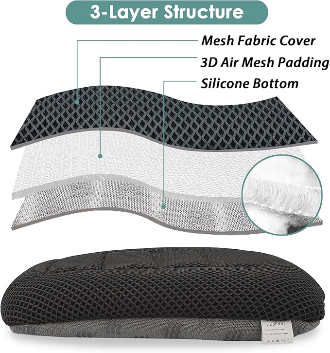 AEROiVi 17.7" L × 16.9" W × 3" H,Car Booster Seat Cushion Raise The Height for Short People Driving, Breathable 3D Air Mesh, 3 Inch Booster Seat, Non-Slip Bottom, Car Seat Pad with Truck,Cars,SUVs