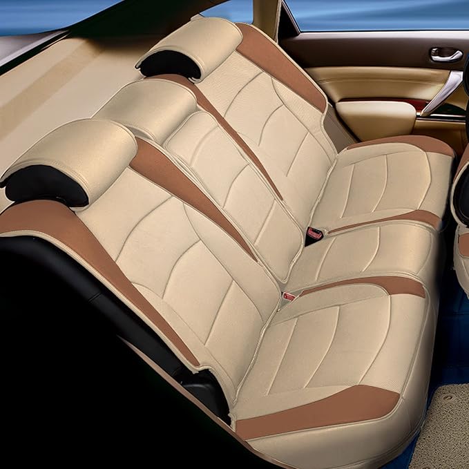 FH Group Car Seat Cover for Back Seat Beige Brown Faux Leather - Universal Fit, Rear Seat Covers for Cars with Rear Split Bench, Car Seat Cushions, Car Interior Accessories for SUV, Sedan, Van