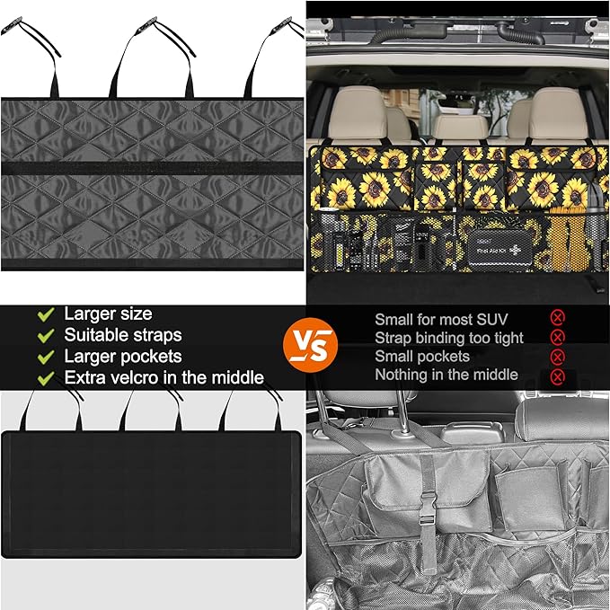 Femuar Car Trunk Organizer,Large Capacity Backseat Organizer(42 in*18 in),Collapsible Storage Bag with 8 Pocekt,Car Organizer for SUV/MPV/Truck - Sunflower TLAG-0114