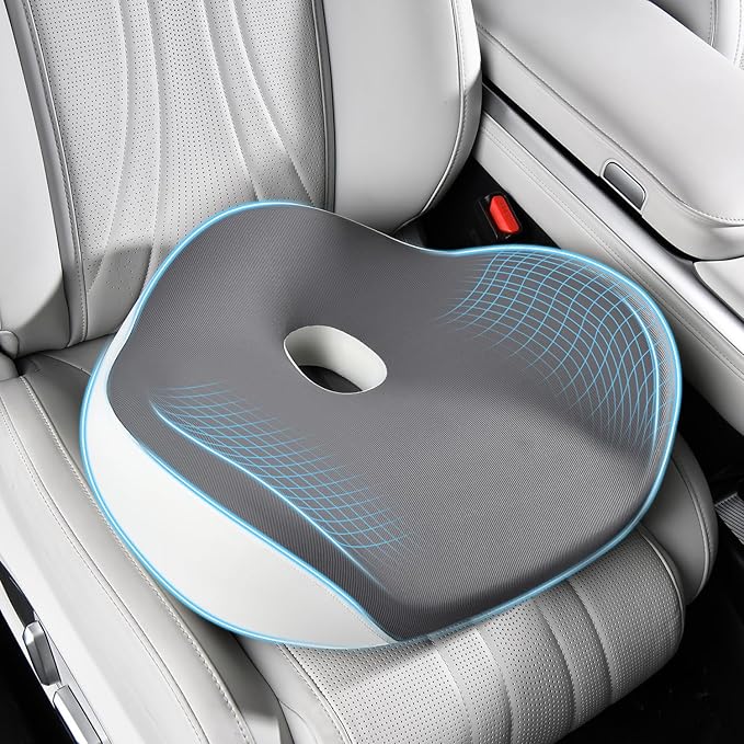 FLORICH Car Seat Cushion for Driving, Memory Foam Seat Cushion for Car Office Chair, Ergonomic Office Seat Chair Cushion for Sciatica Pain Relief, Larger Car Seat Cushion for Trunk - Gray