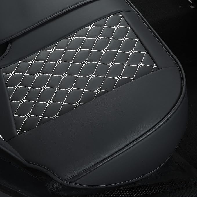 Car Back Seat Covers,Rear Seat Covers,Universal Fit for Most Cars,SUV,Sedans and Pick-up Trucks,Automotive Faux Leather Vehicle Cushion Covers(Rear Seat Covers,Black/White)