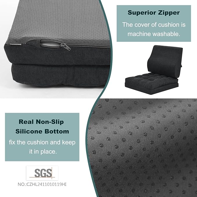 baibu Memory Foam Recliner Cushions with Lumbar Support Pillow Set for Elderly, 20x20x5 Inch Dual-Layer Design Non-Slip Recliner Seat Cushion & Back Support Pillow for Reduce Hip & Lumbar Pain, Black