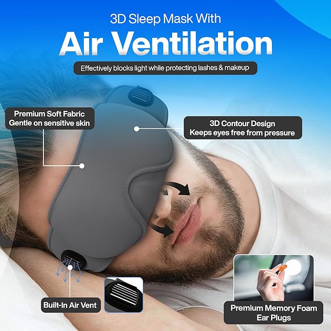 4-in-1 Travel Comfort Set – Inflatable Neck Pillow, Convertible Lumbar Support & Foot Hammock, 3D Sleep Mask & Ear Plugs – Complete Comfort Kit for Airplane, Office & Car – Gift-Ready (Gray)