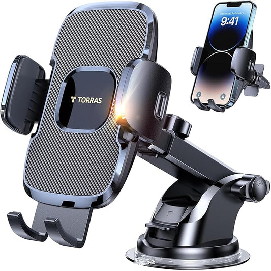 TORRAS Ultra-Durable Phone Holders for Your Car【96+LBS Strongest Suction】 Car Phone Holder Mount, Safety Certs Cell Phone Car Mount Truck for Dashboard Windshield Vent for iPhone 17 16 15 14 Pro Max