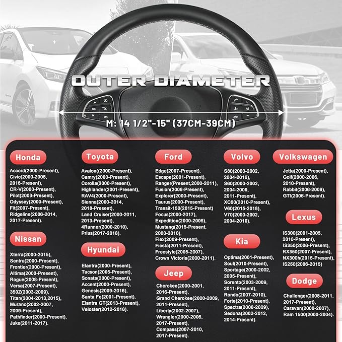 SEG Direct Car Steering Wheel Cover Universal Standard Size 14.5-15 inch, Black and Red Microfiber Leather