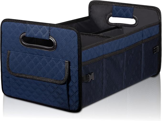 JiatuA Car Trunk Organizer for SUV, Car Storage Organizer Collapsible Multi Compartment Container Box, Adjustable Car Accessories for Women/Men, Dark Blue