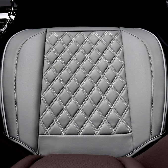 Cusaota 2 Piece Car Seat Covers Protectors for Front Seat Bottoms, Luxury PU Leather Car Interior Seat Cushion Pad Mat, Compatible with 90% Vehicles (Sedan SUV Truck Jeep Mini Van) (Gray-2PCS)