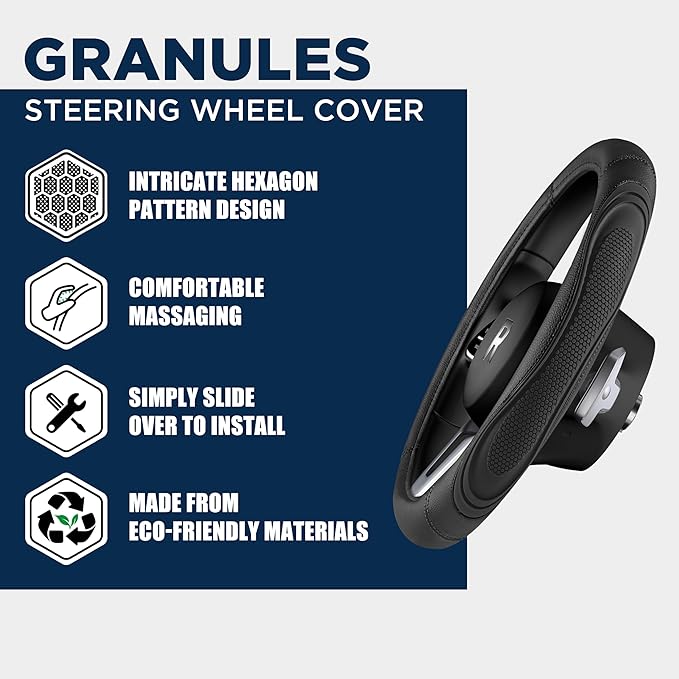 Road Comforts Car Steering Wheel Cover - Microfiber Leather Steering Wheel Wrap Sports 14.5-15 Inch Steering Wheel Cover Non-Slip for Men Women Black Color