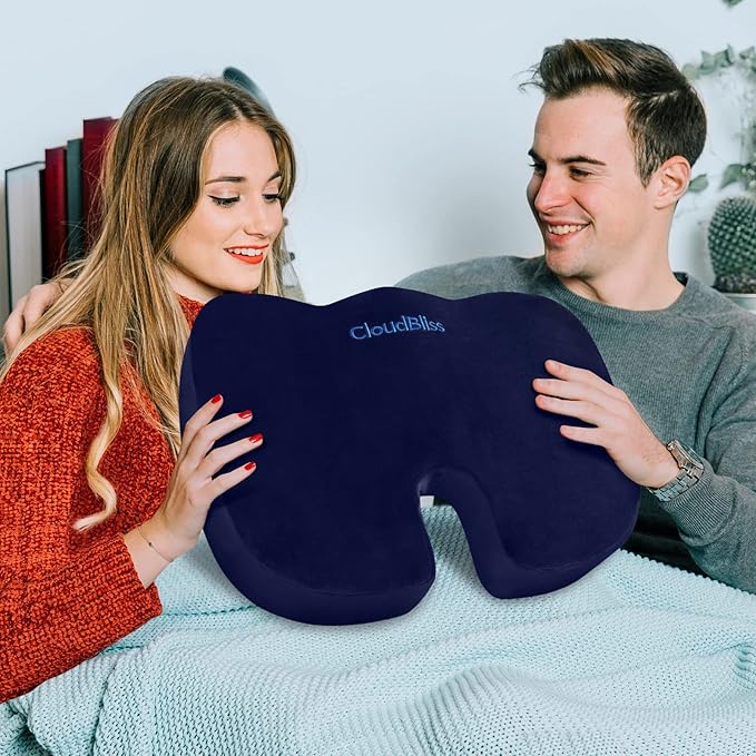 CloudBliss Gel Seat Cushion - Cooling Gel Enhanced, Memory Foam, Ergonomic Seat Cushion for Long Sitting for Office, Game, Car, Airplane (X-Large, Blue)